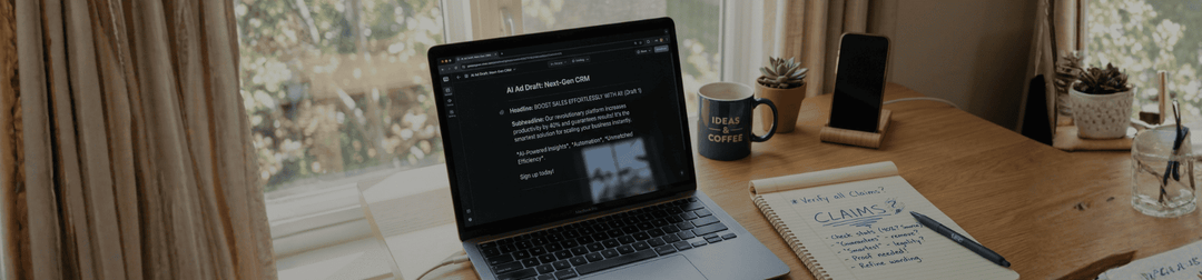AI marketing Australian Consumer Law laptop ad draft desk 